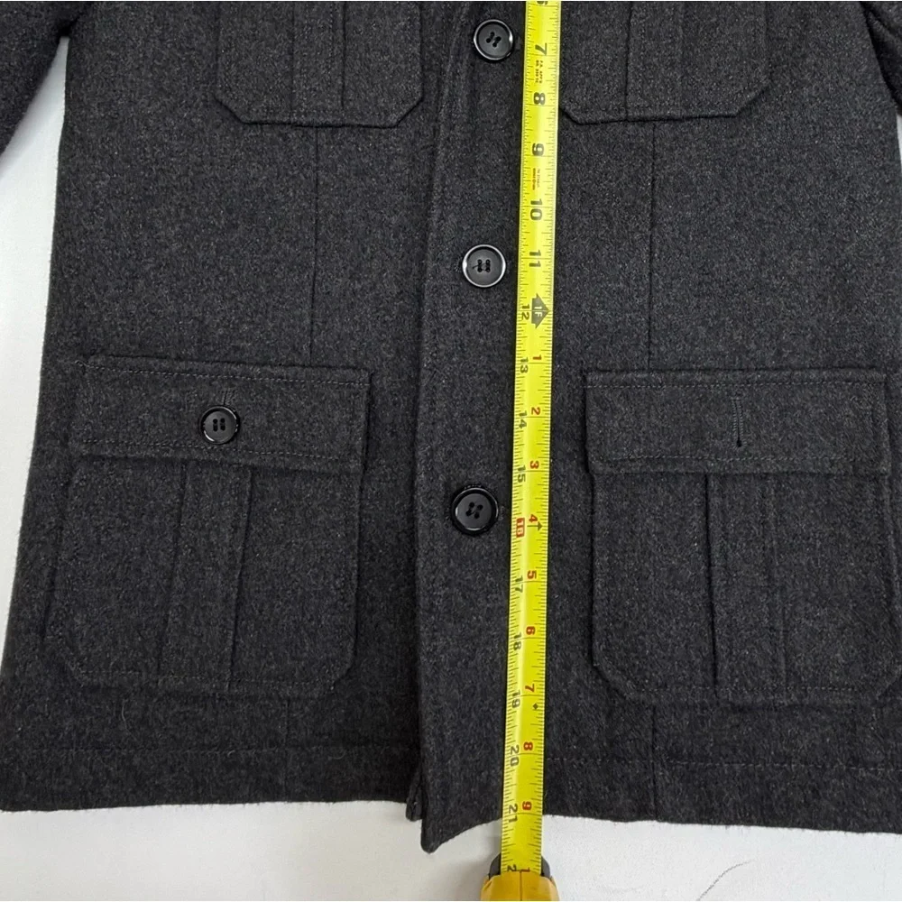 Black Rivet Men's Medium Wool Blend Military Field Jacket Charcoal Gray Hooded